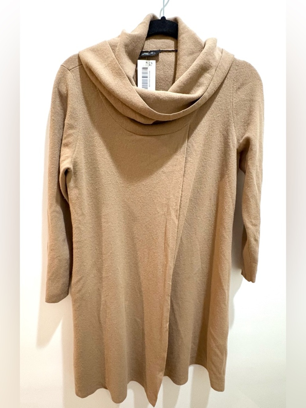 Lafayette 148 Tan Knee Length Long Sleeve Open Front Dress Size M 100% Wool NWT